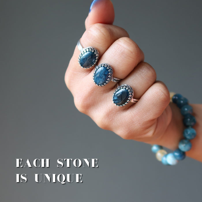 apatite sterling silver rings on hand