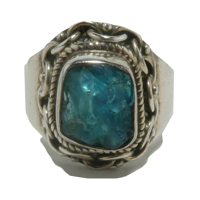 Apatite Ring Radiant Raw Blue Gem Manifestation Sterling Silver