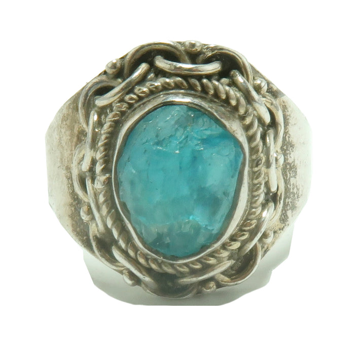 Apatite Ring Radiant Raw Blue Gem Manifestation Sterling Silver