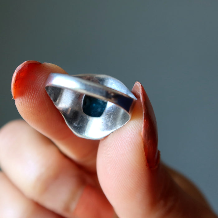 Apatite Ring Radiant Raw Blue Gem Manifestation Sterling Silver