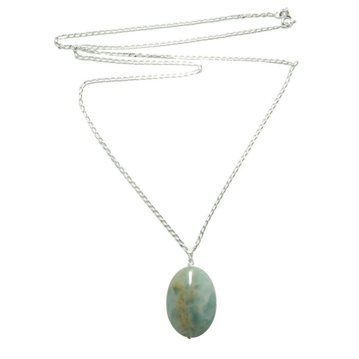 aquamarine oval on sterling silver necklace
