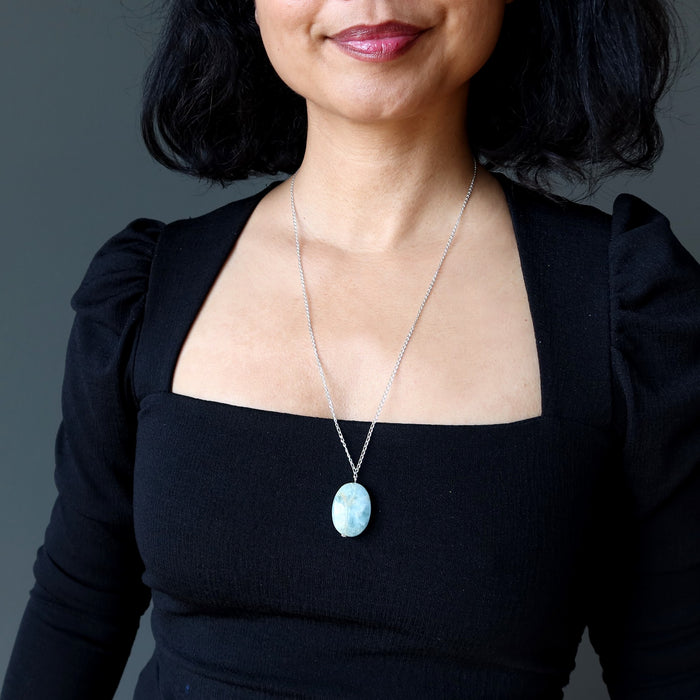 aquamarine oval on sterling silver necklace