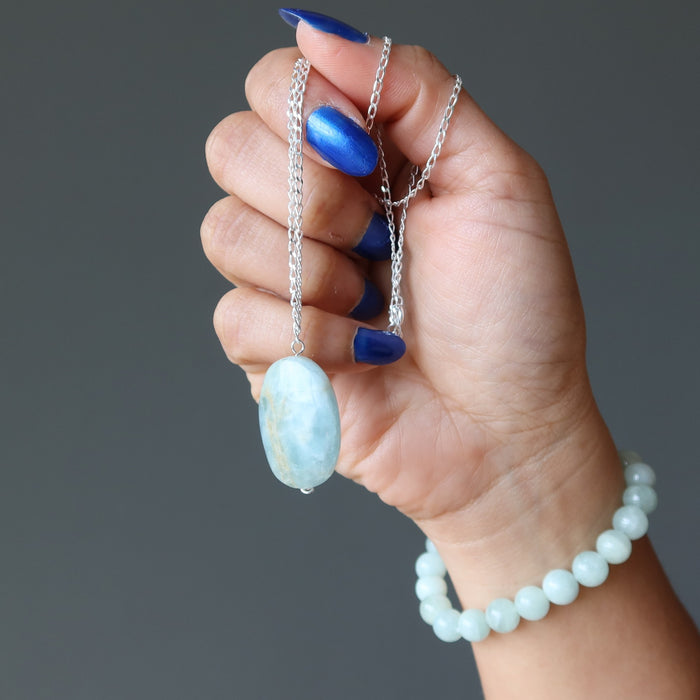 aquamarine oval on sterling silver necklace