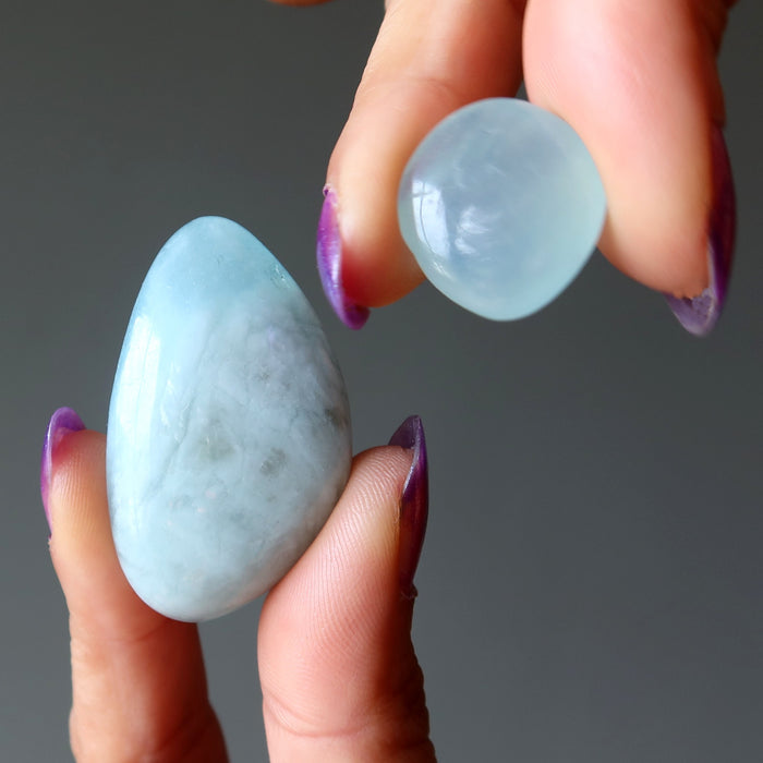 Cloudy Blue Gemstone Natural Light Blue Green Larimar, Pear Shape