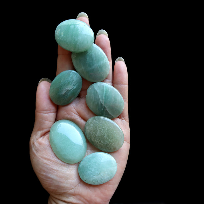 Green Aventurine Cabochon Set of 7 Oval Amulets Crystals