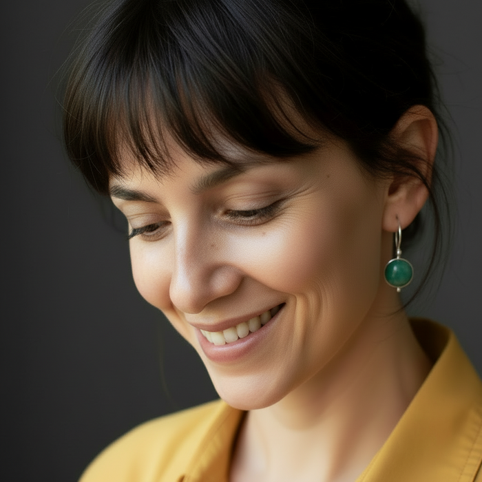Green Aventurine Earrings Lucky Coins Sterling Silver