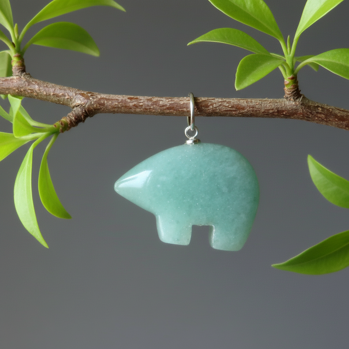 Green Aventurine Pendant Abundant Bear Silver
