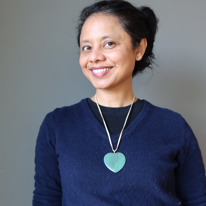 Green Aventurine Necklace My Big Bountiful Heart on Leather