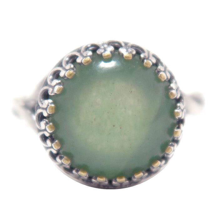 round green aventurine sterling silver ring