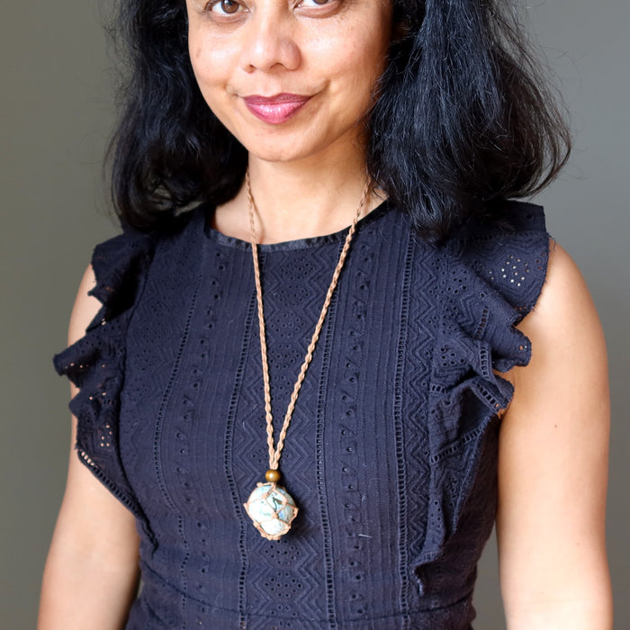 azurite necklace on model