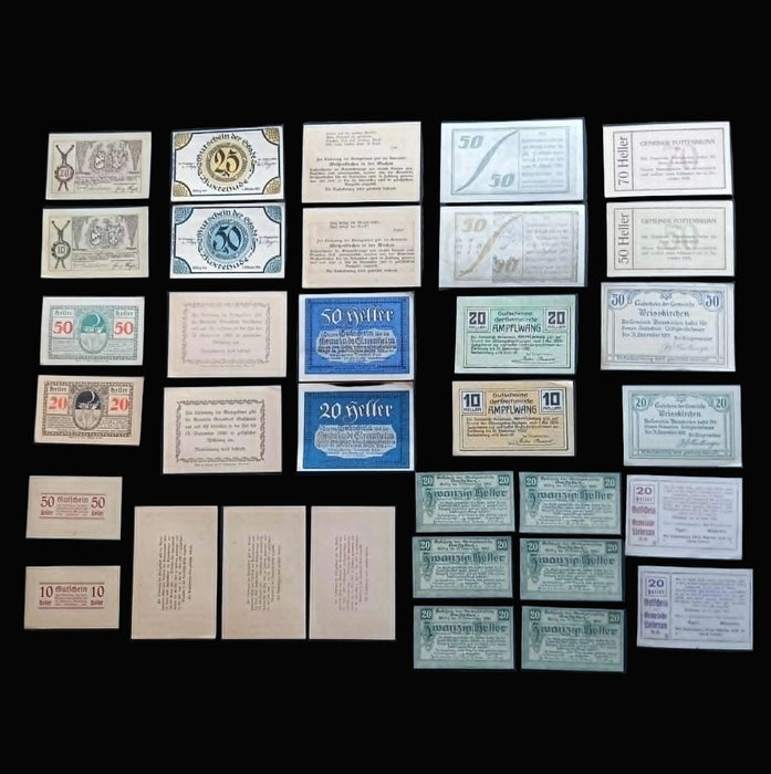 Antique Banknote Notgeld 33pc Matching Region Set Austria Germany WW1 Emergency Money