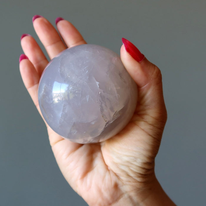 Blue Quartz Sphere Misty Rose Wounded Warrior Crystal Ball