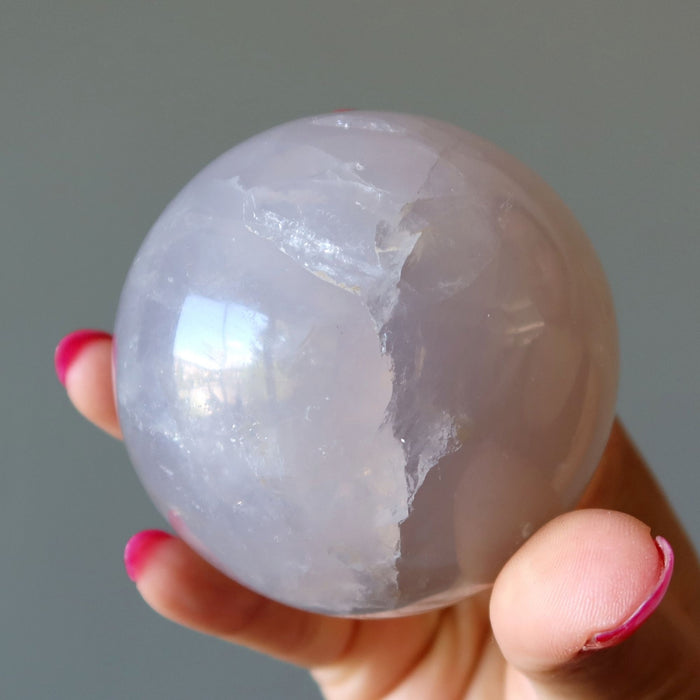Blue Quartz Sphere Misty Rose Wounded Warrior Crystal Ball