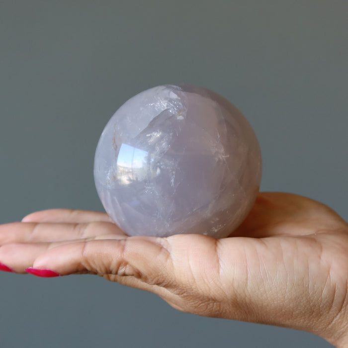 Blue Quartz Sphere Misty Rose Wounded Warrior Crystal Ball