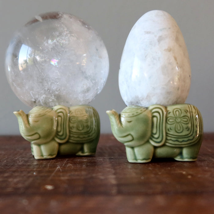 Display Stand Elephant Green Ceramic for Crystal Balls