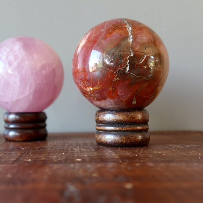 Display Stand Dark Brown Wood Accent for Crystal Balls