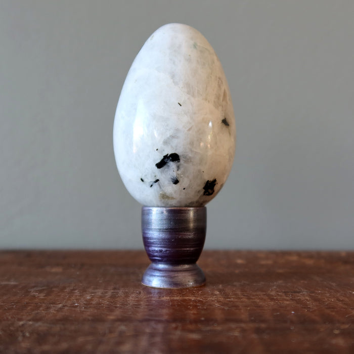 Display Stand for Crystal Egg Shiny Purple Wood