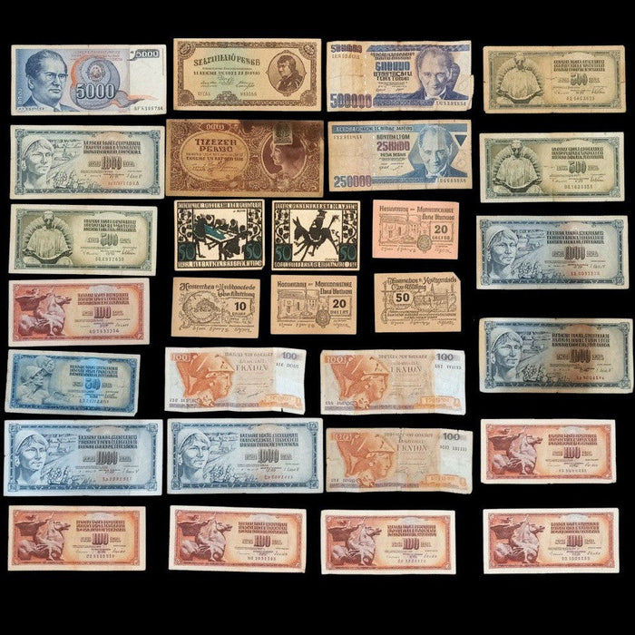 Vintage Banknote 29pc Europe Set Austria Germany Greece Hungary Turkey Yugoslavia Money
