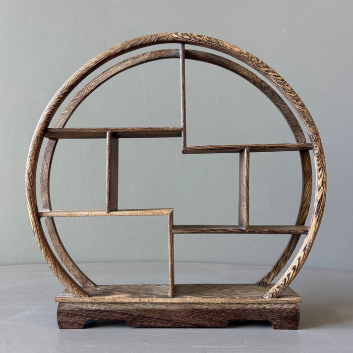 Round Wooden Curio Display Stand Crystal Shelf