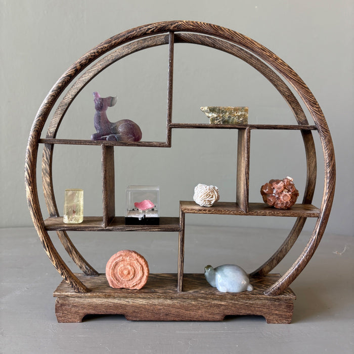 Round Wooden Curio Display Stand Crystal Shelf