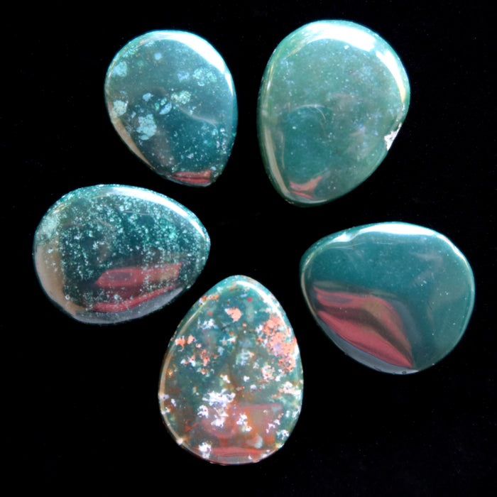 Bloodstone Grid Crystal Set of 5 Green Positivity Pear