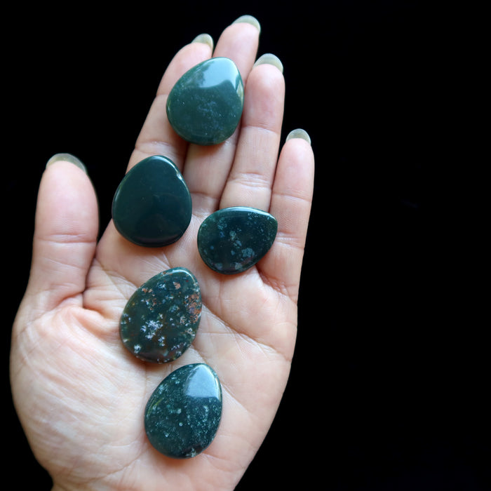 Bloodstone Grid Crystal Set of 5 Green Positivity Pear
