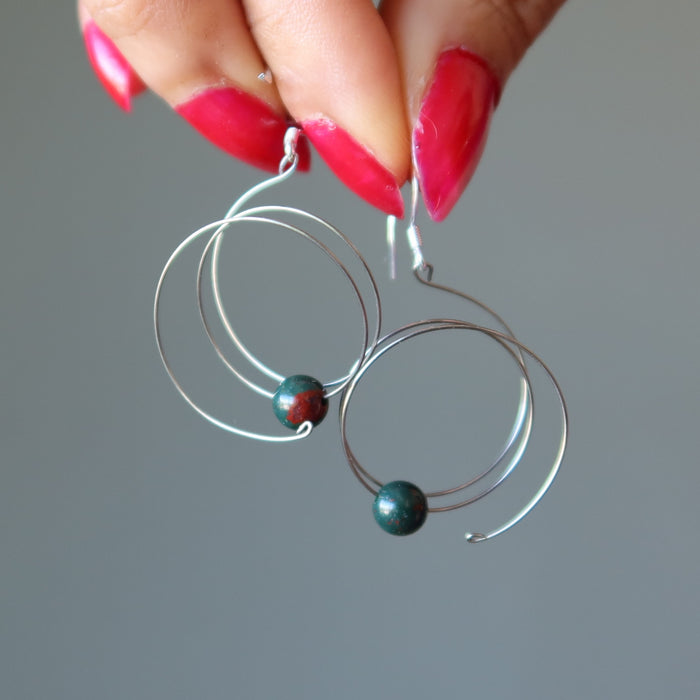 Bloodstone Earrings Spiral Twist of Fate Modern Style