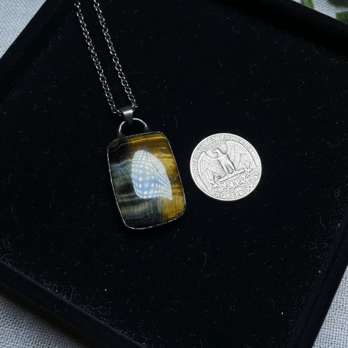 Hawks Eye Necklace Rectangle Blue Tigers Gem