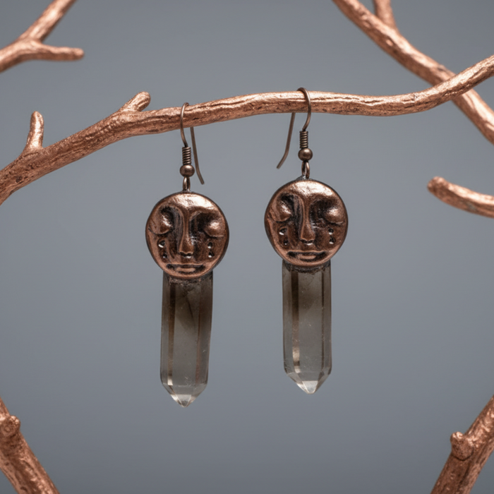 Smoky Quartz Earrings Protective Goddess Gem Copper