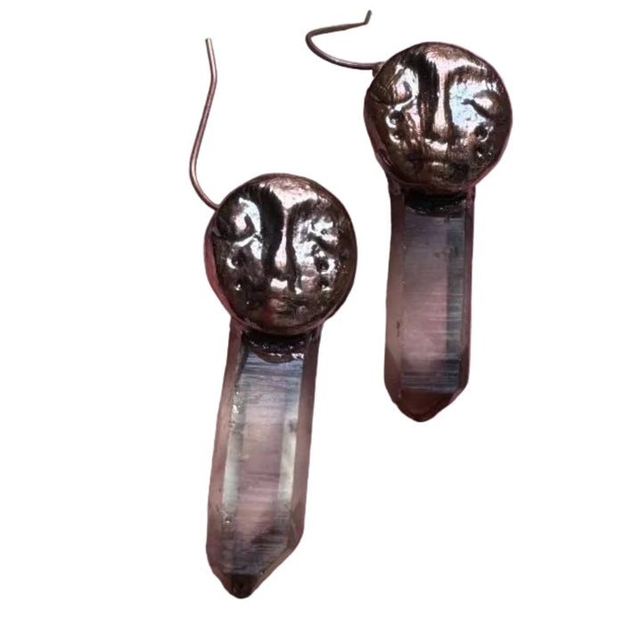 Smoky Quartz Earrings Protective Goddess Gem Copper