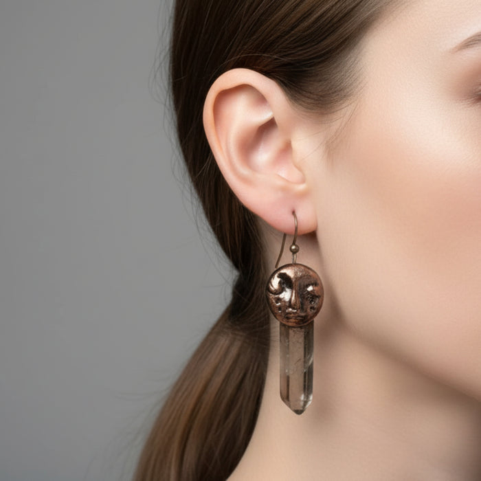 Smoky Quartz Earrings Protective Goddess Gem Copper
