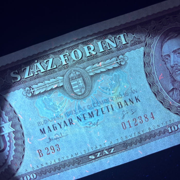 Vintage Banknote 1993 Hungary 100 Forint UV Verified Revolution History Currency