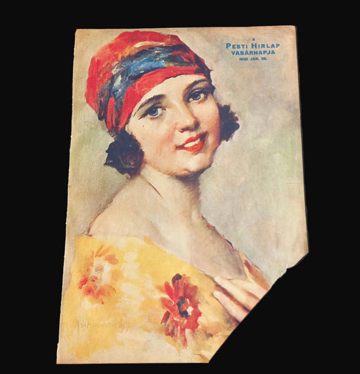 picture of a lady on vintage paper ephemera from Hungary 1930