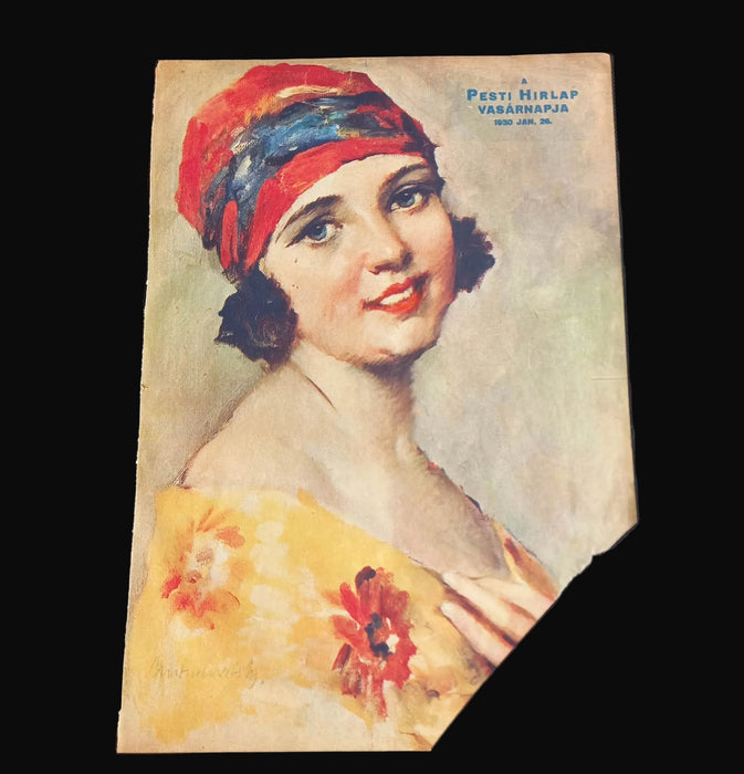 picture of a lady on vintage paper ephemera from Hungary 1930