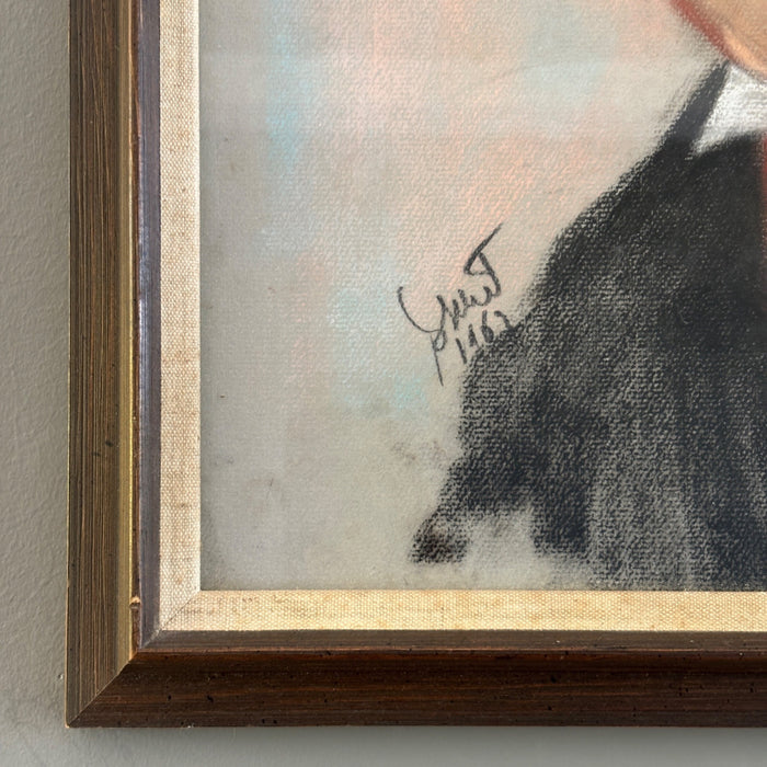 Vintage Original Oil Portrait Painting Signed 1962 Framed Jolly Man Top Hat