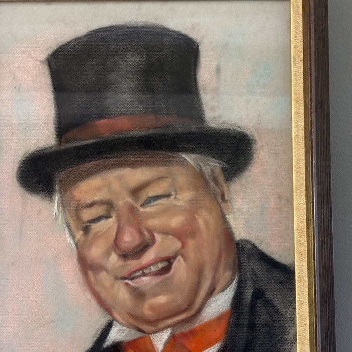 Vintage Original Oil Portrait Painting Signed 1962 Framed Jolly Man Top Hat
