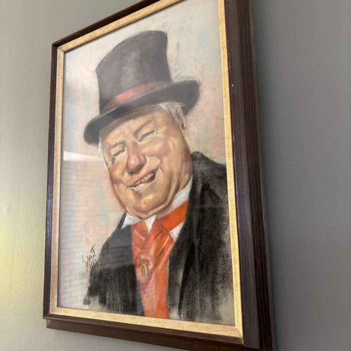 Vintage Original Oil Portrait Painting Signed 1962 Framed Jolly Man Top Hat