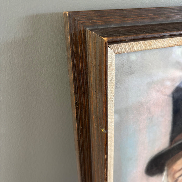 Vintage Original Oil Portrait Painting Signed 1962 Framed Jolly Man Top Hat