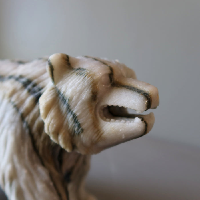 Calcite Bear Gray Stone Carving Wounded Animal Figurine 8.75 inch