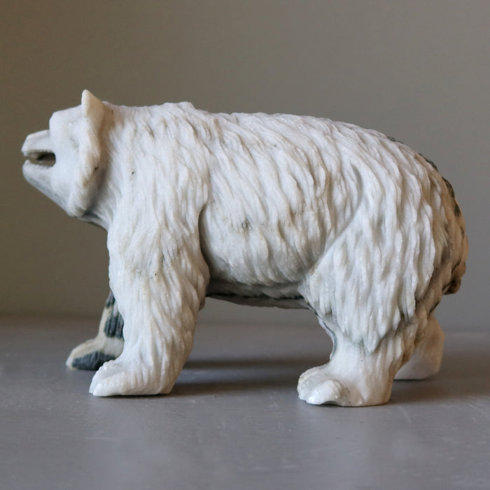 Calcite Bear Gray Stone Carving Wounded Animal Figurine 8.75 inch