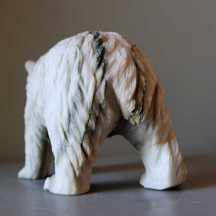 Calcite Bear Gray Stone Carving Wounded Animal Figurine 8.75 inch