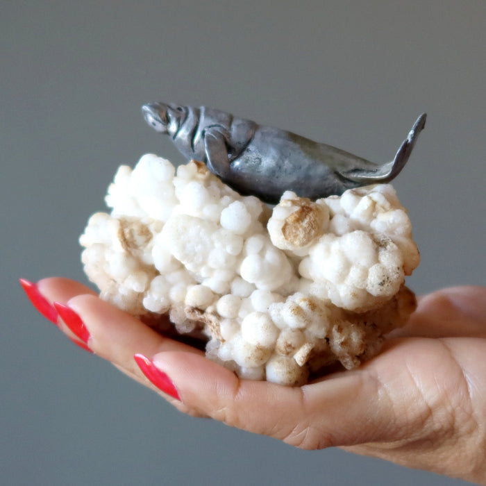 White Calcite Cluster with Glorious Silver Walrus Bubble Stalactite