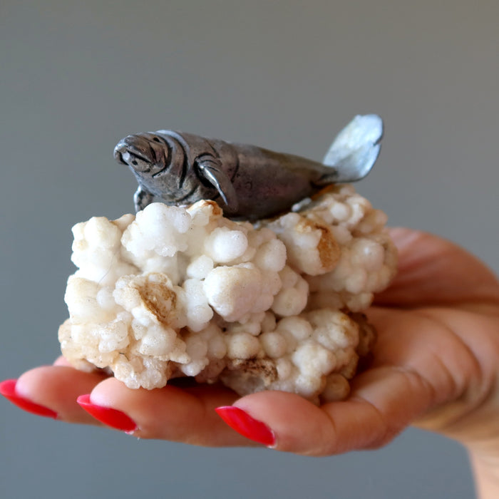 White Calcite Cluster with Glorious Silver Walrus Bubble Stalactite