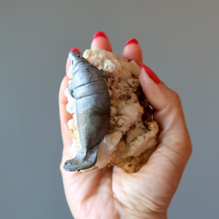 White Calcite Cluster with Glorious Silver Walrus Bubble Stalactite