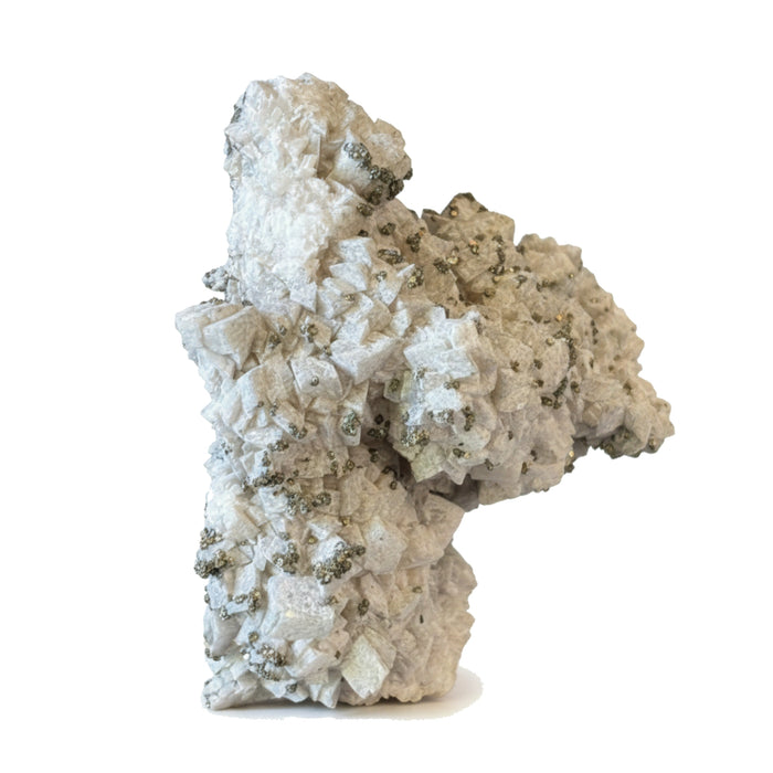 Calcite Cluster White Cubic Standing Raw Crystal Gold Pyrite