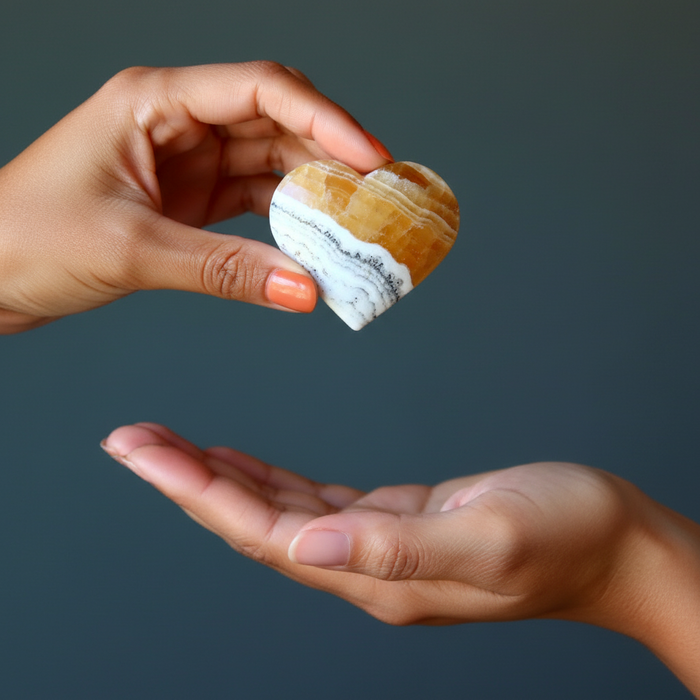 Orange Calcite Heart Banded Bonded Soulmates