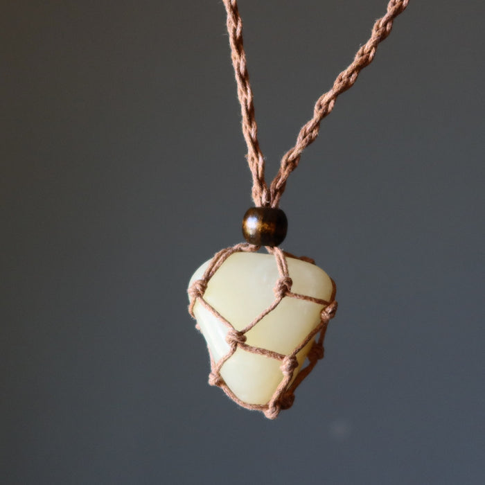 yellow calcite tumbled macrame necklace