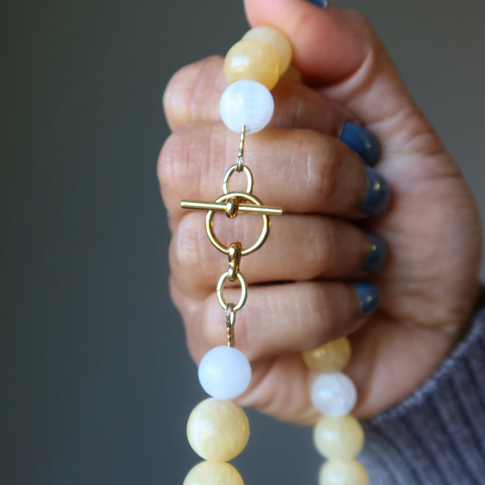 Yellow and white Calcite Necklace with toggle clasp