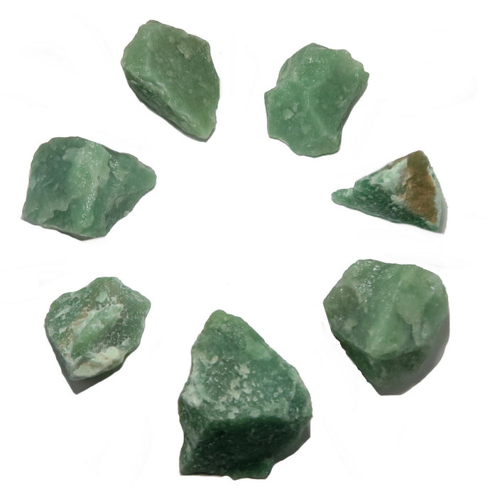 7 raw green calcite stones