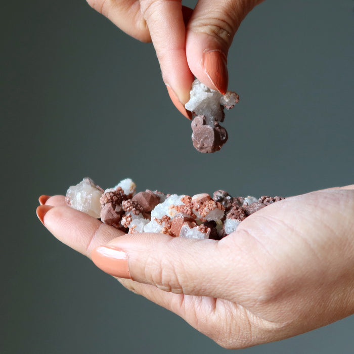 White Calcite Raw Crystal Set of 20 Red Hematite Healing Power